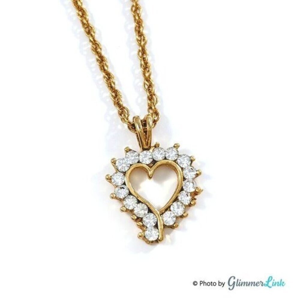 Gold Tone Crystal Heart Halo Pendant Necklace